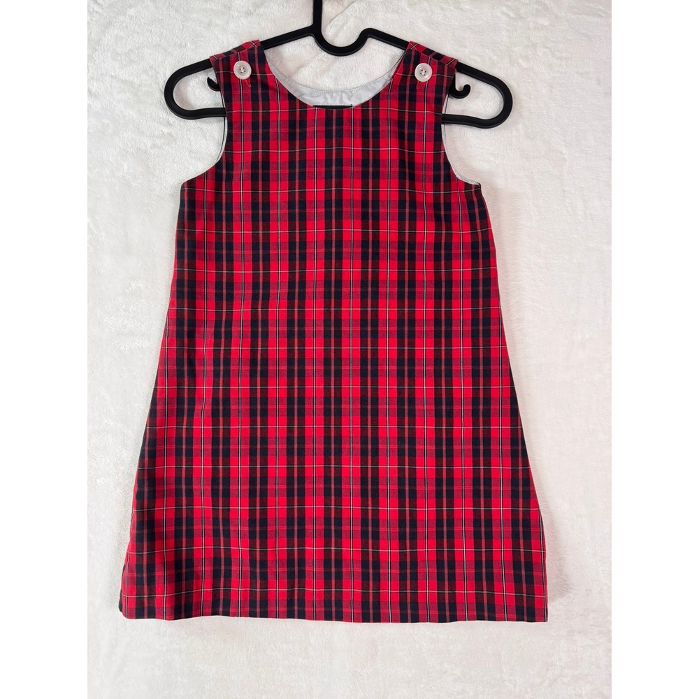 [Excellent Condition] PARKER Kids Red Plaid Jumper Dress Button Shoulder Age 5